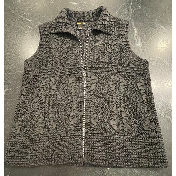Jerry T Black ruched vest with rhinestone detail zipper XL - Picture 14 of 15